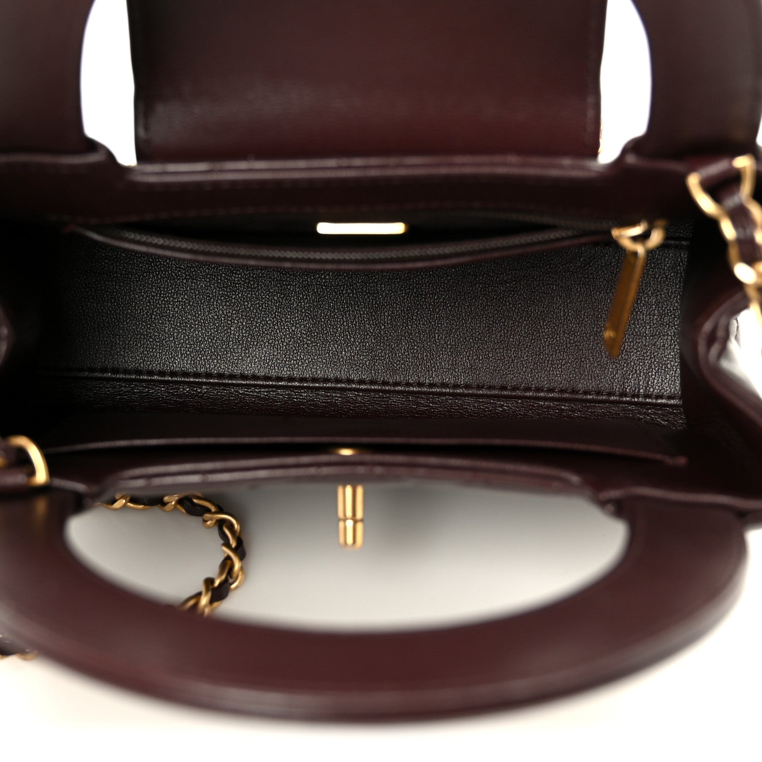 Chanel Shiny Aged Calfskin Quilted Nano Kelly Shopper Dark Brown