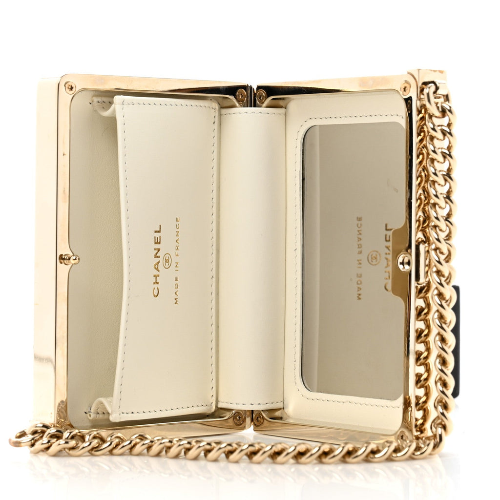 Chanel Patent Calfskin Boy Minaudiere White