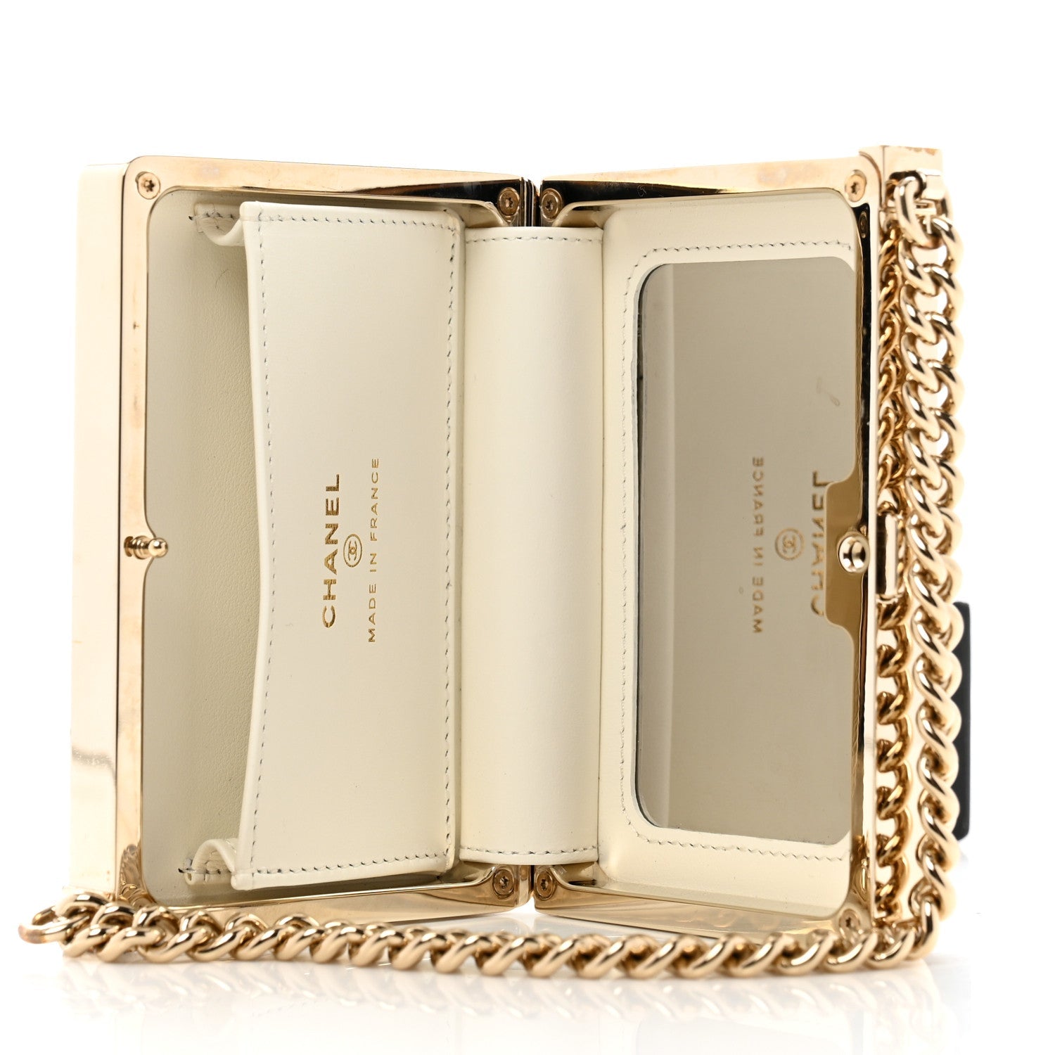 Chanel Patent Calfskin Boy Minaudiere White