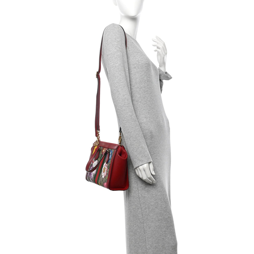 Gucci GG Supreme Monogram Flora Web Small Ophidia Tote Bag Red