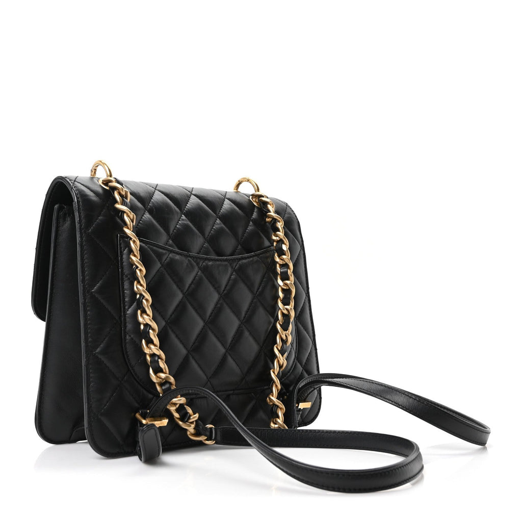 Chanel Aged Calfskin Quilted Double You Backpack Black