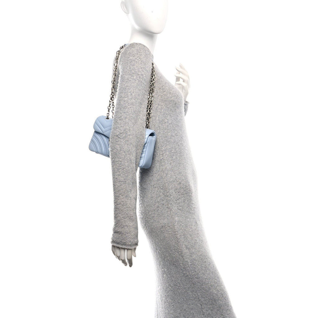Gucci Lambskin Matelasse Small GG Marmont Shoulder Bag Porcelain Light Blue