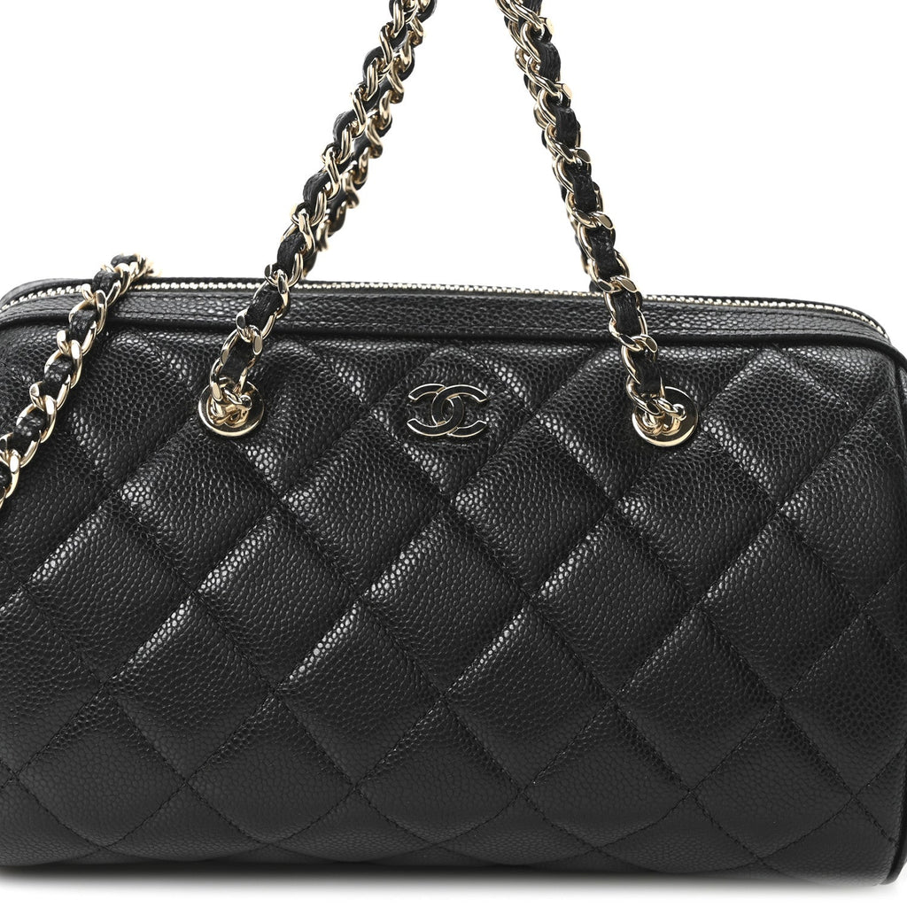 Chanel Caviar Quilted Barrel Purse With Chain  Black