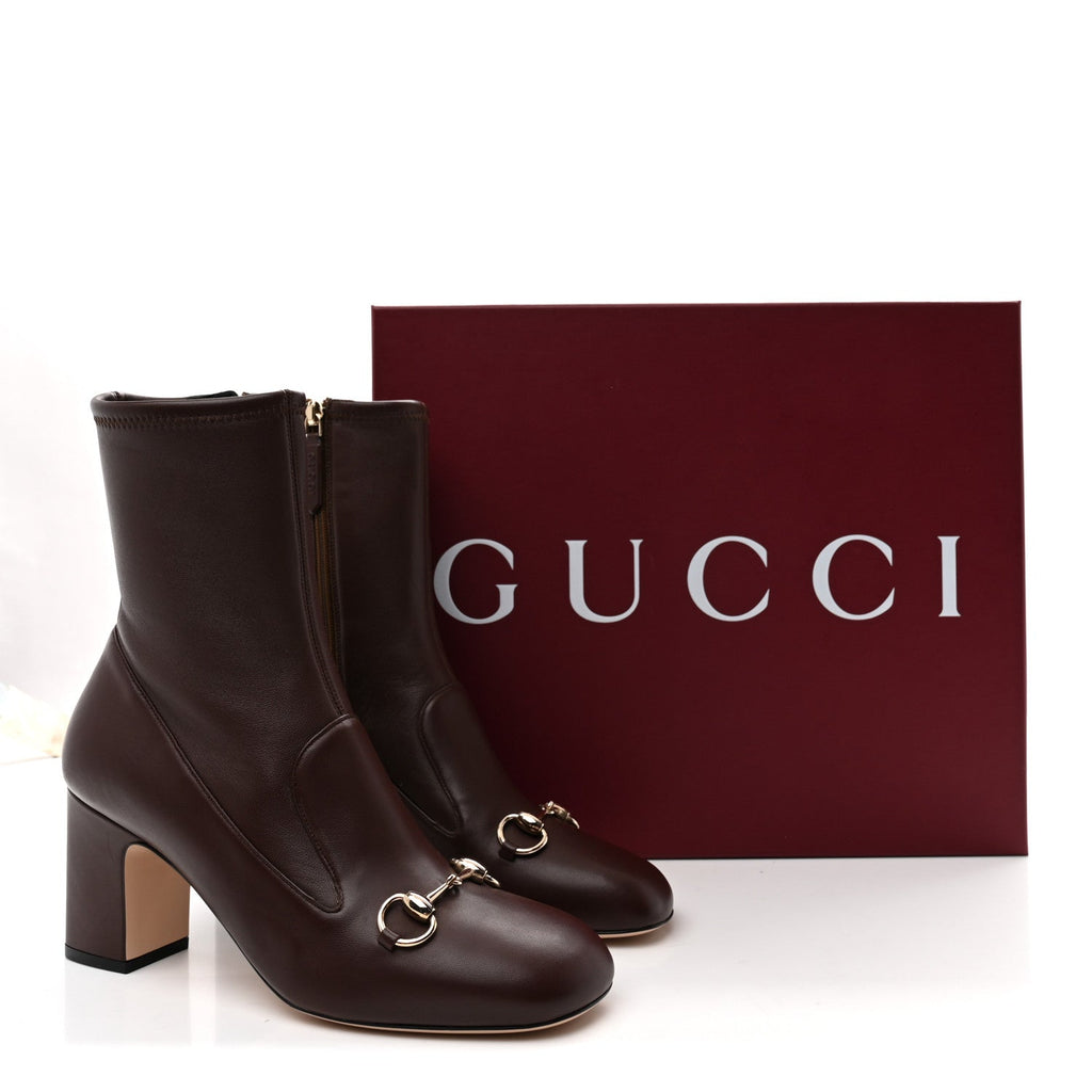 Gucci Nappa Horsebit Ankle Boots 39 New Chocolate