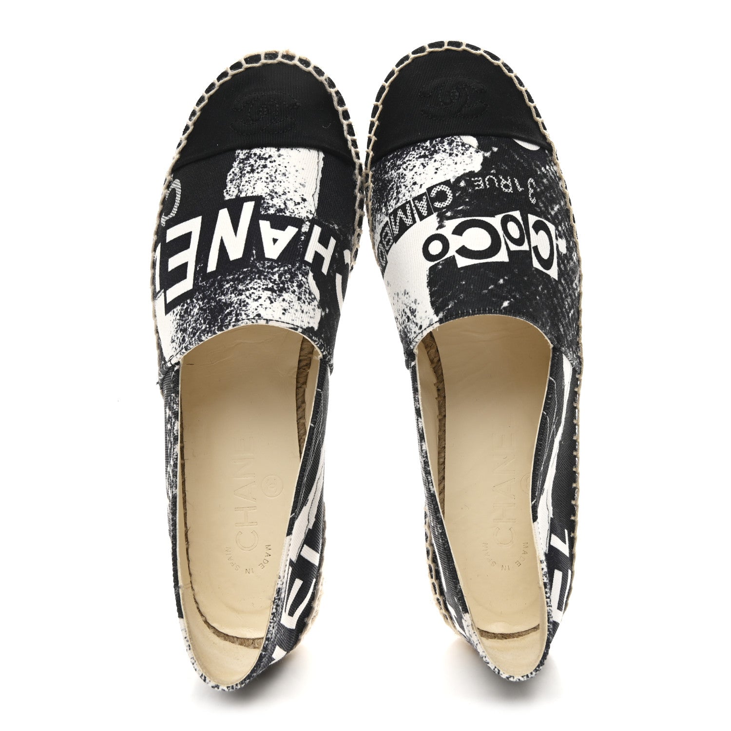 Printed Canvas Grosgrain 31 Rue Cambon Espadrilles 38 Black White