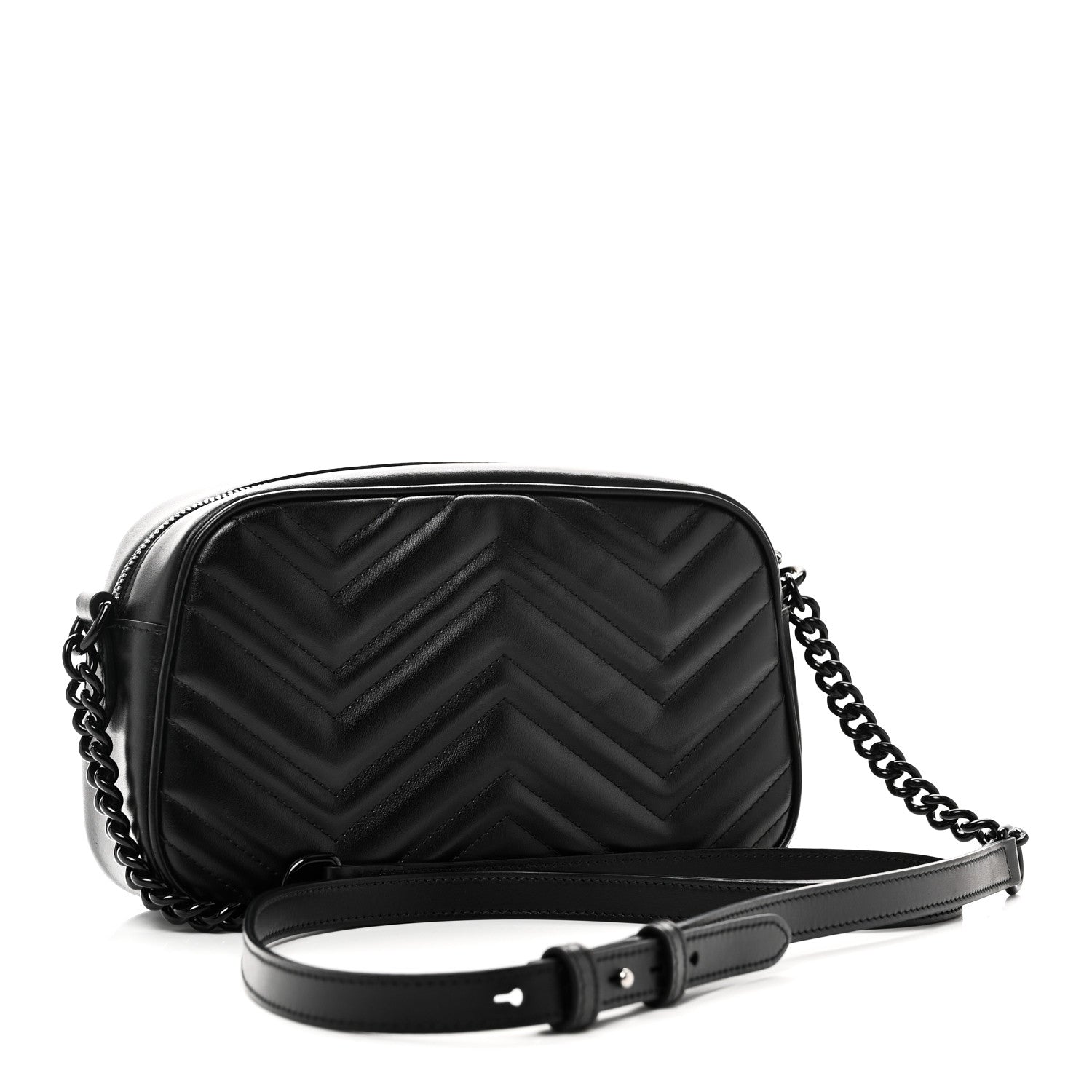 Gucci Calfskin Matelasse Monochrome Small GG Marmont Chain Shoulder Bag Black