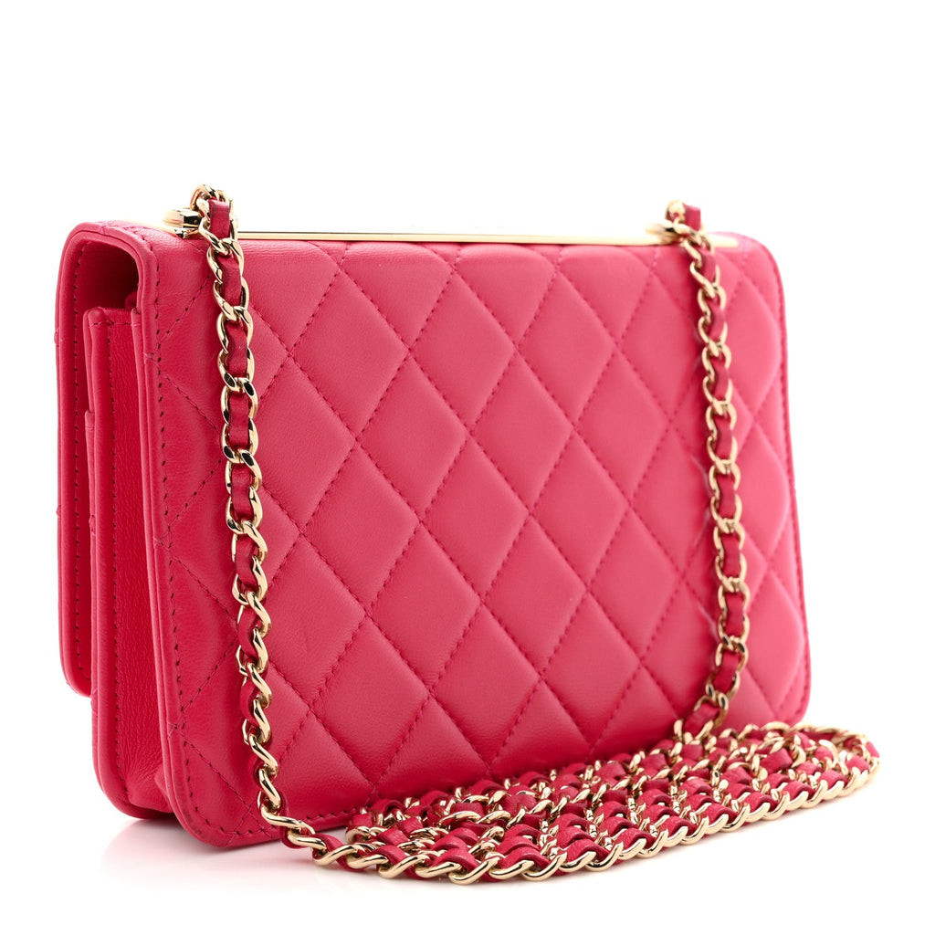 Chanel Lambskin Quilted Trendy CC Wallet On Chain WOC Dark Pink