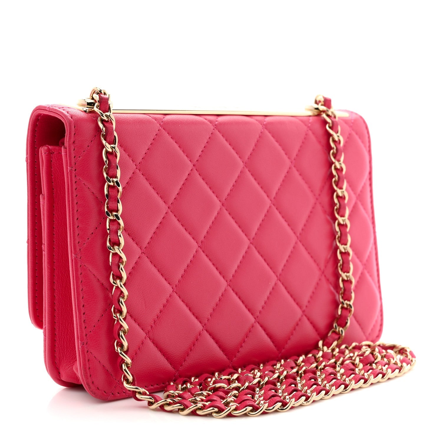 Chanel Lambskin Quilted Trendy CC Wallet On Chain WOC Dark Pink