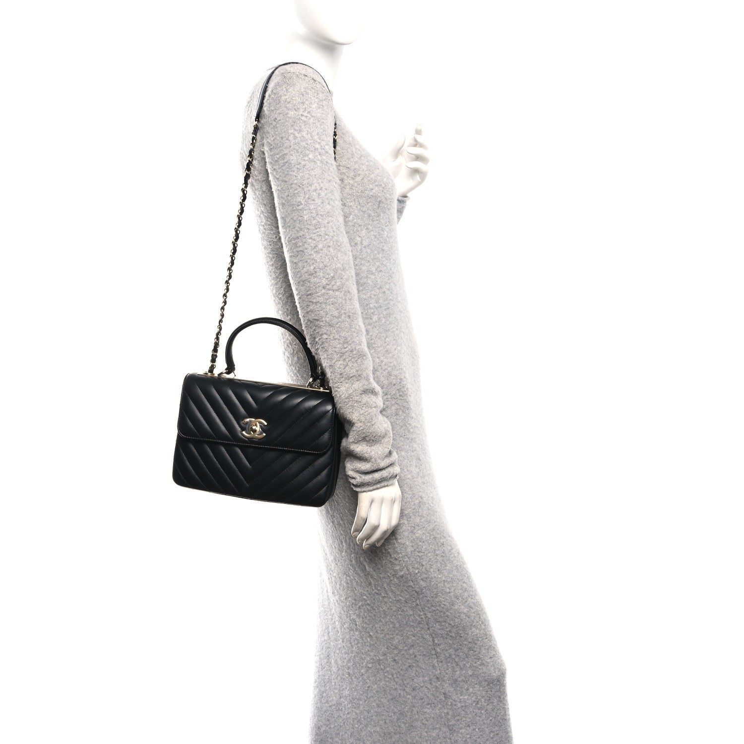 Chanel Lambskin Chevron Quilted Small Trendy CC Flap Dual Handle Bag Black