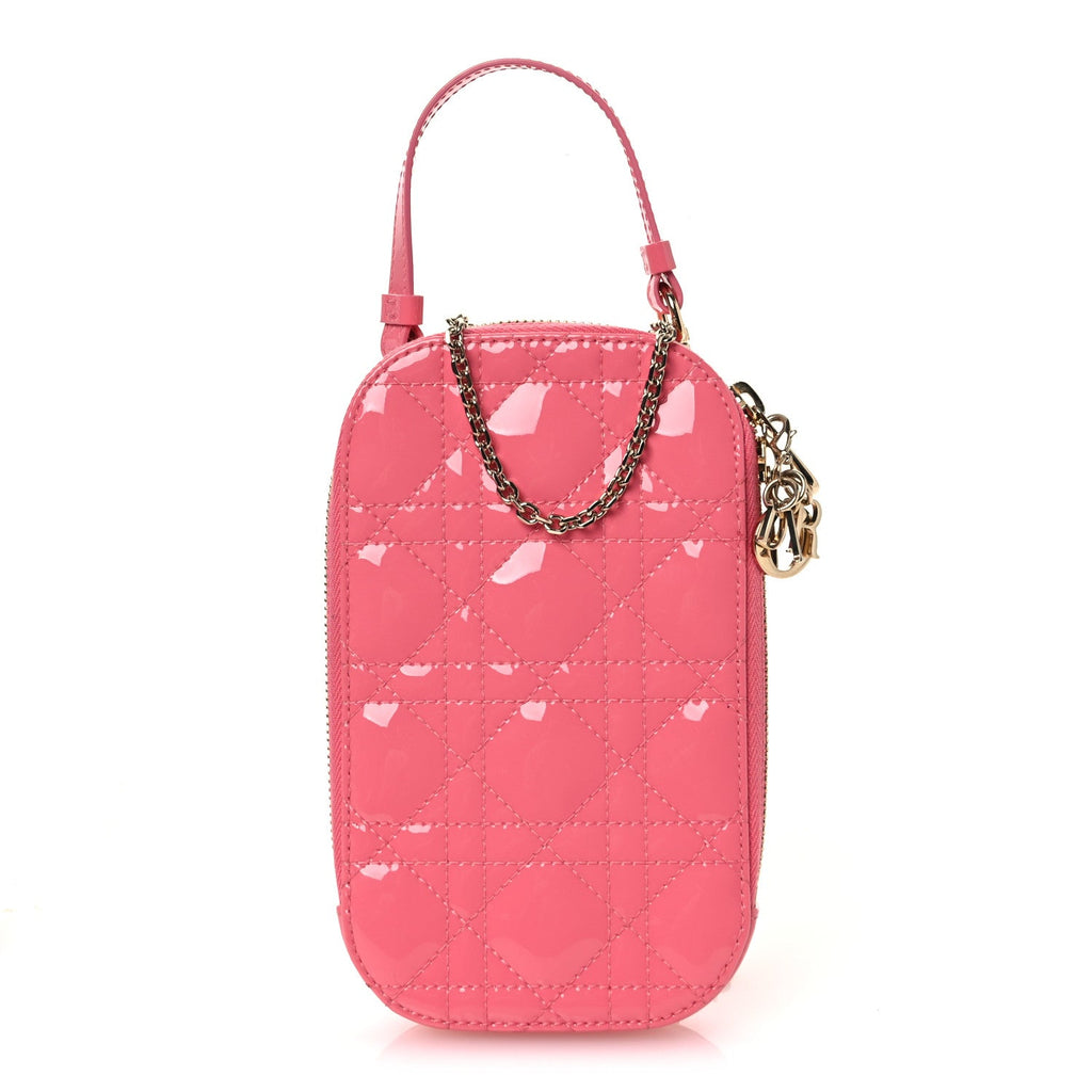 Christian Dior Patent Cannage Lady Dior Phone Holder Pink