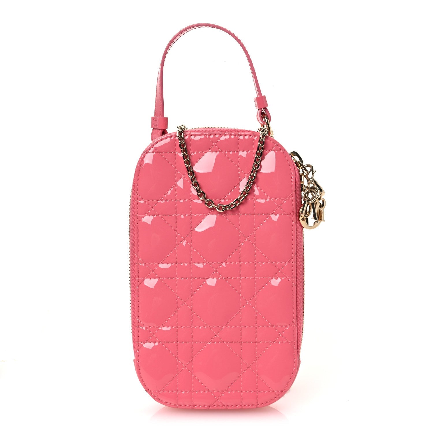 Christian Dior Patent Cannage Lady Dior Phone Holder Pink