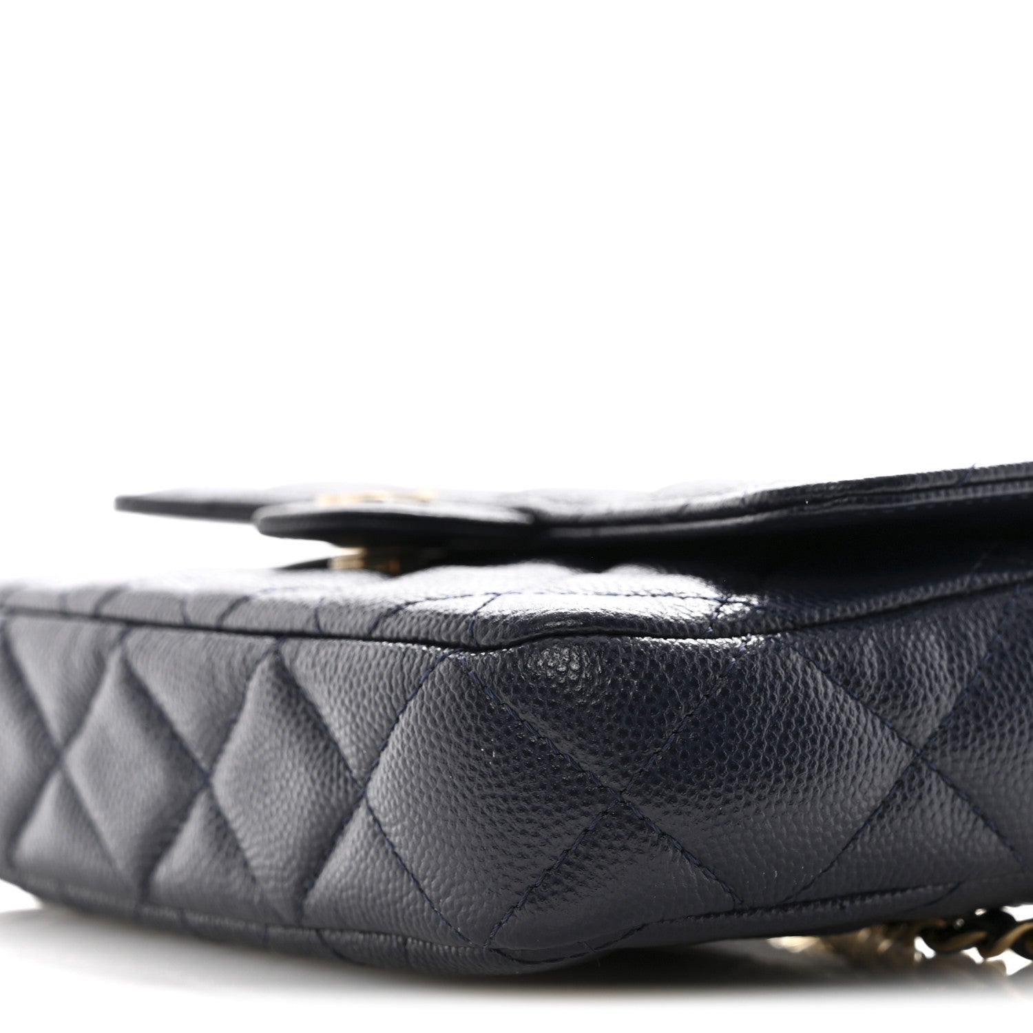 Caviar Quilted Flap Phone Holder With Chain Navy