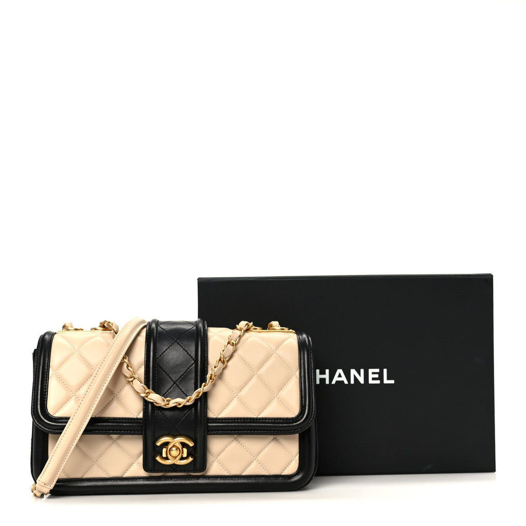Chanel Lambskin Quilted Medium Elegant CC Flap Beige Black