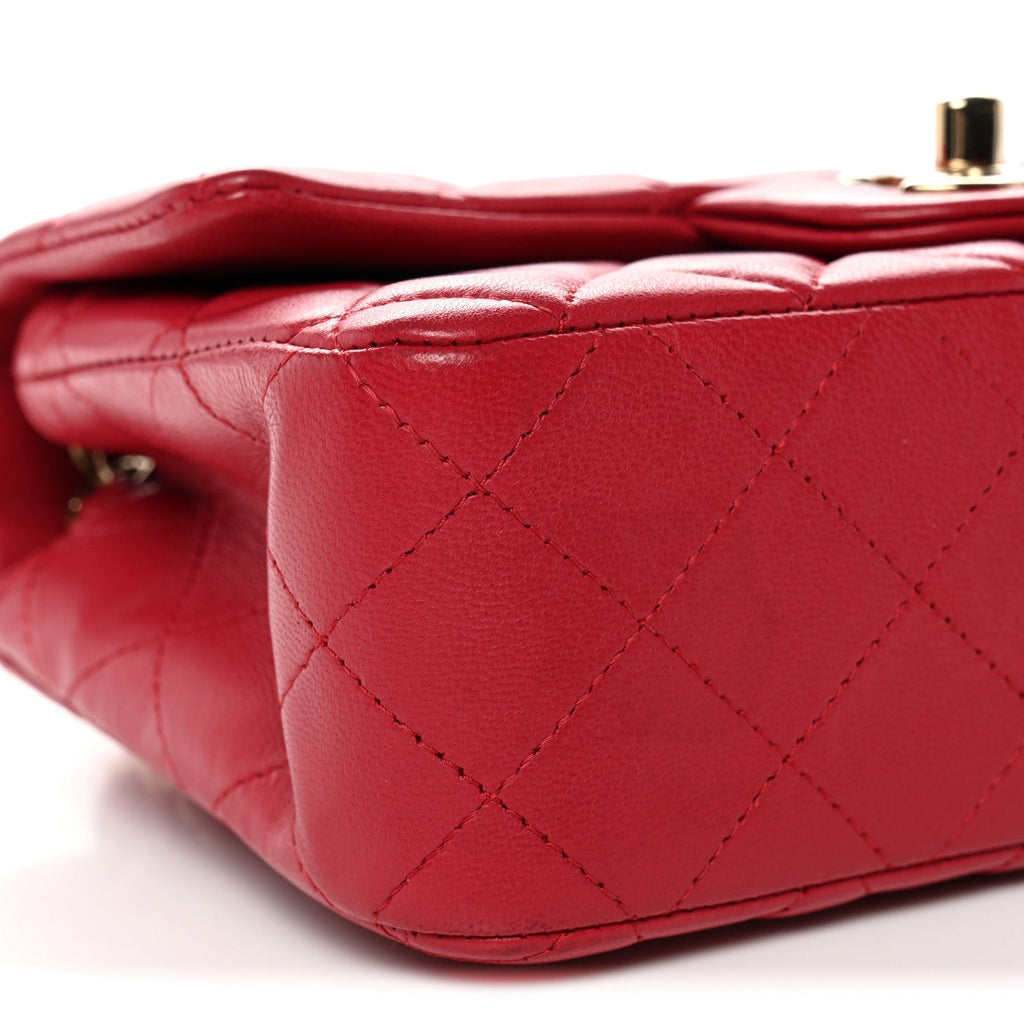 Chanel Lambskin Quilted Mini Rectangular Flap Dark Pink