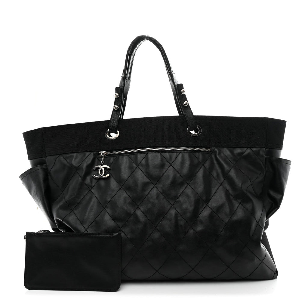 Chanel Coated Canvas Stitched XL Paris Biarritz Tote Black