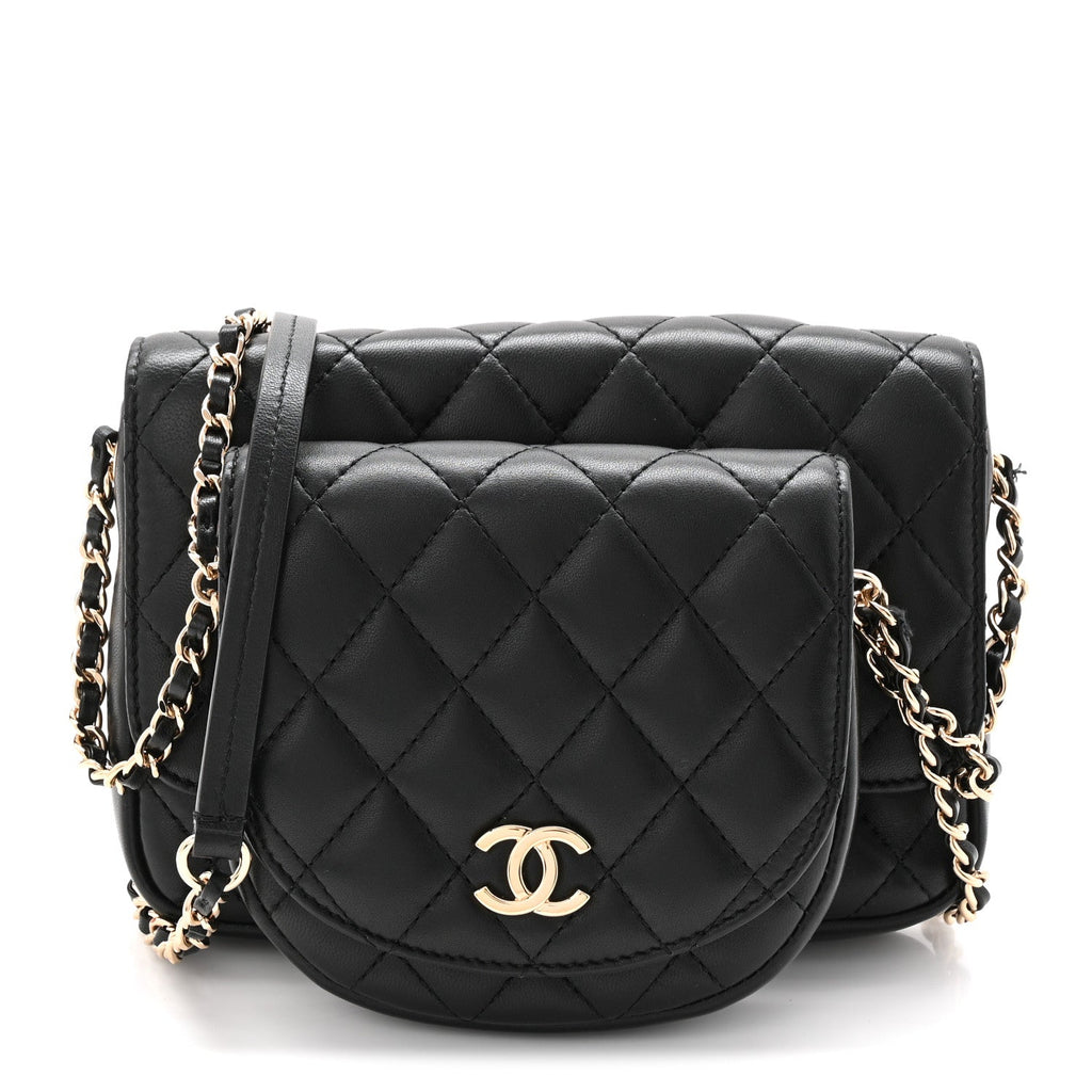 Chanel Lambskin Quilted Side Packs Black