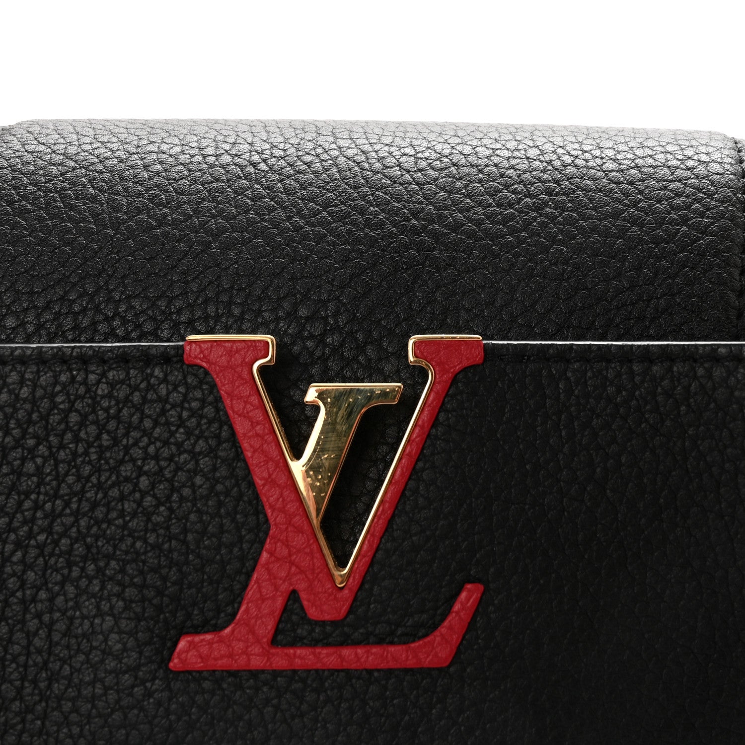 Louis Vuitton Taurillon Capucines MM Black Beige Red