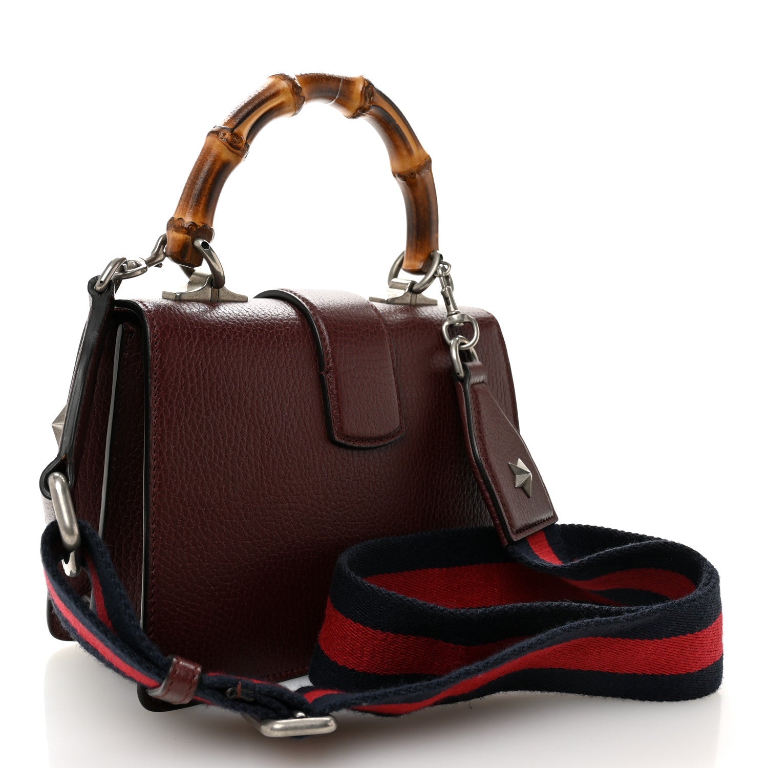 Gucci Dollar Calfskin Crystal Web Mini Dionysus Bamboo Top Handle Bag Vintage Bordeaux Black Diamond