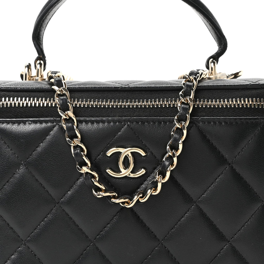 Chanel Lambskin Quilted Small Top Handle Vanity Case With Chain Black