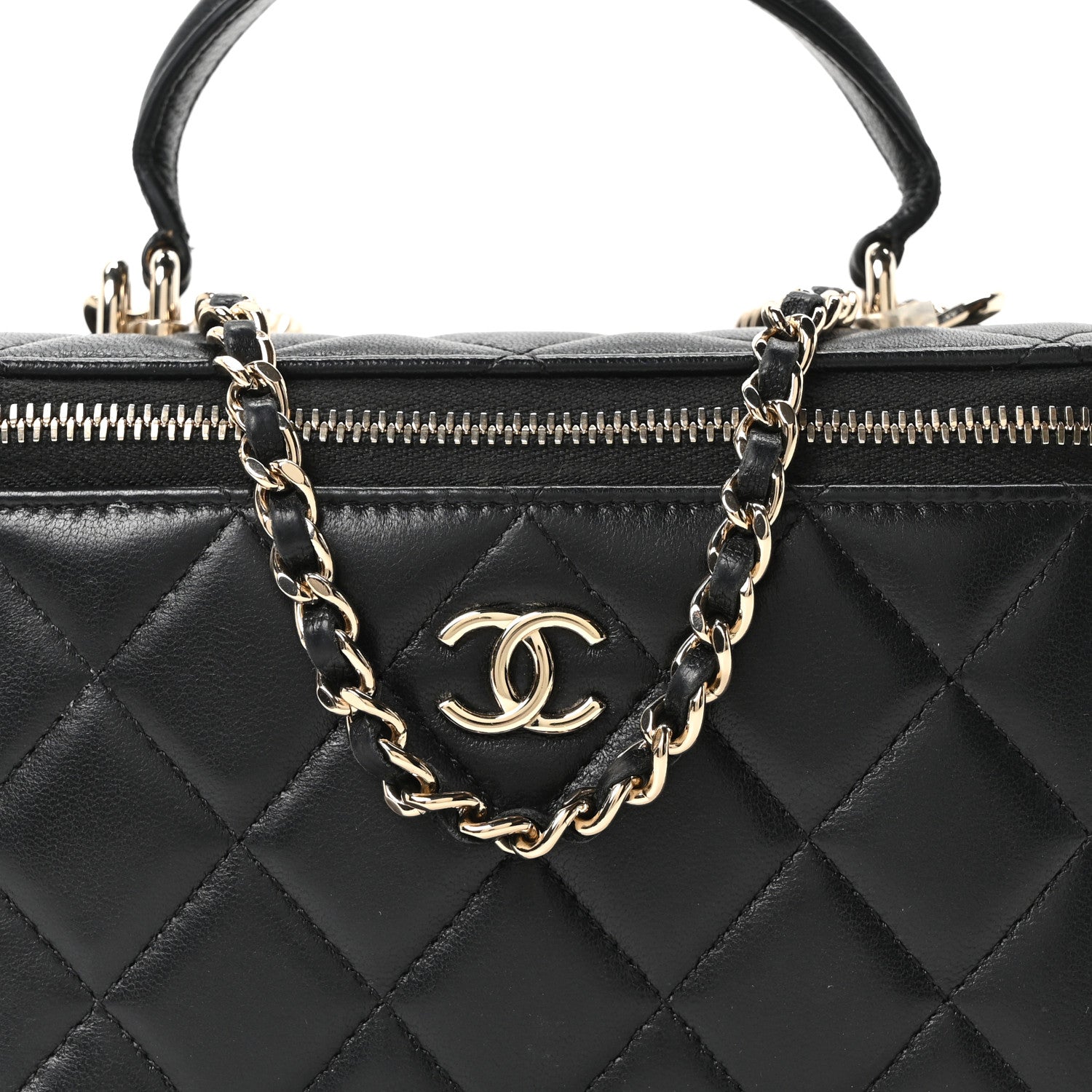 Chanel Lambskin Quilted Small Top Handle Vanity Case With Chain Black