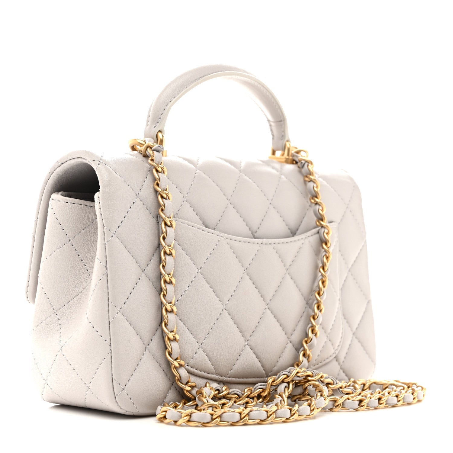 Chanel Lambskin Quilted Mini Top Handle Rectangular Flap Grey