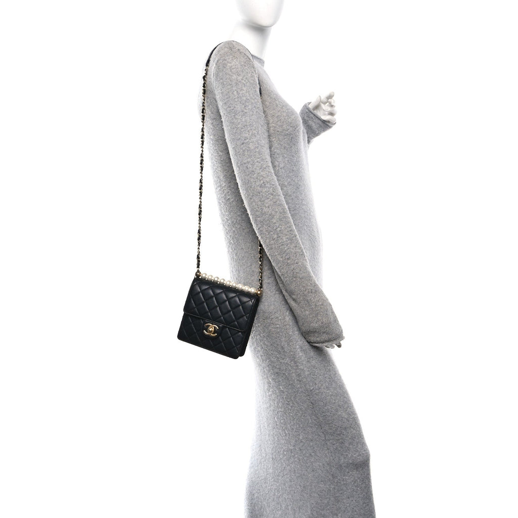 Chanel Goatskin Quilted Chic Pearls Flap Black