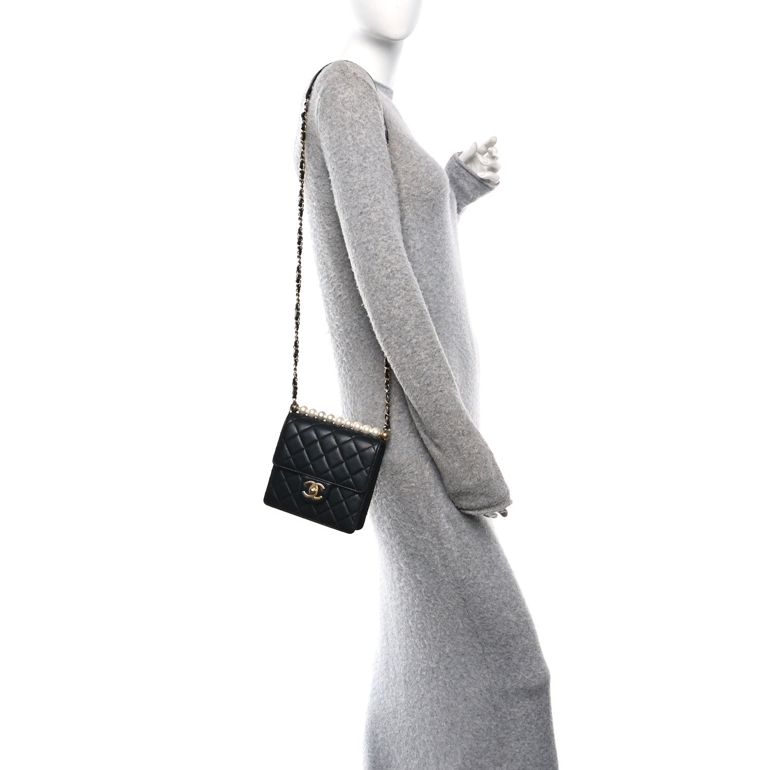 Chanel Goatskin Quilted Chic Pearls Flap Black