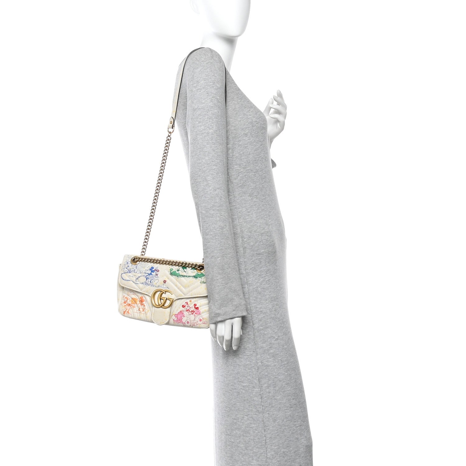 Gucci X DISNEY Calfskin Matelasse Mickey Minnie Mouse Medium GG Marmont Shoulder Bag Multicolor