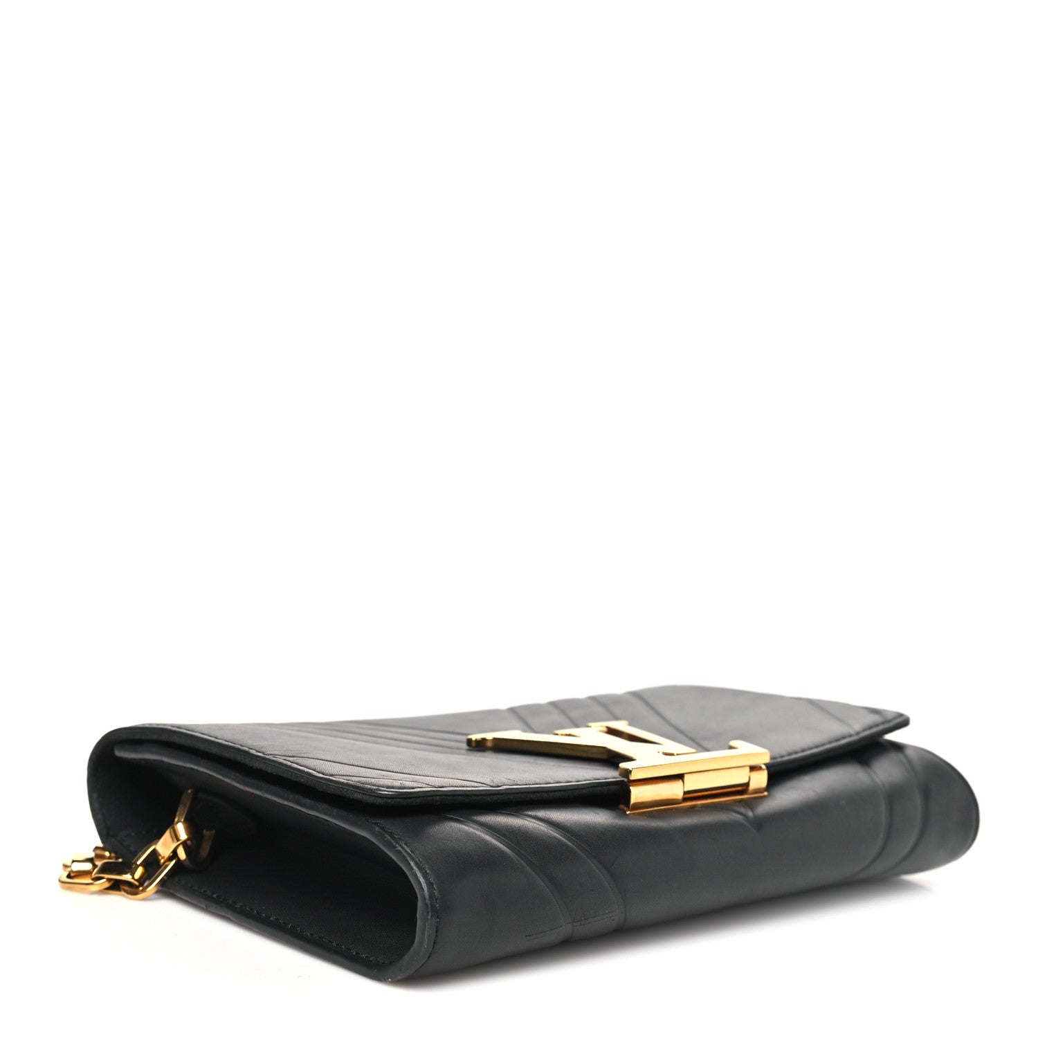 Louis Vuitton Calfskin Airy V Embossed Pochette Chain Louise GM  Black