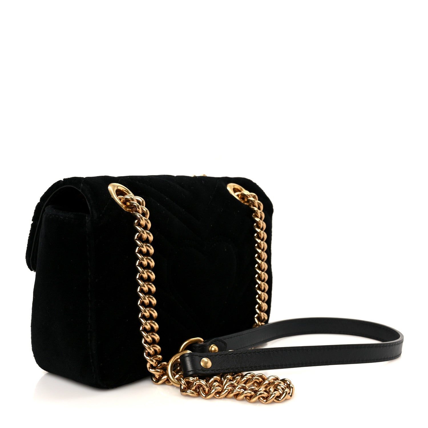 Gucci Velvet Matelasse Mini GG Marmont Shoulder Bag  Black