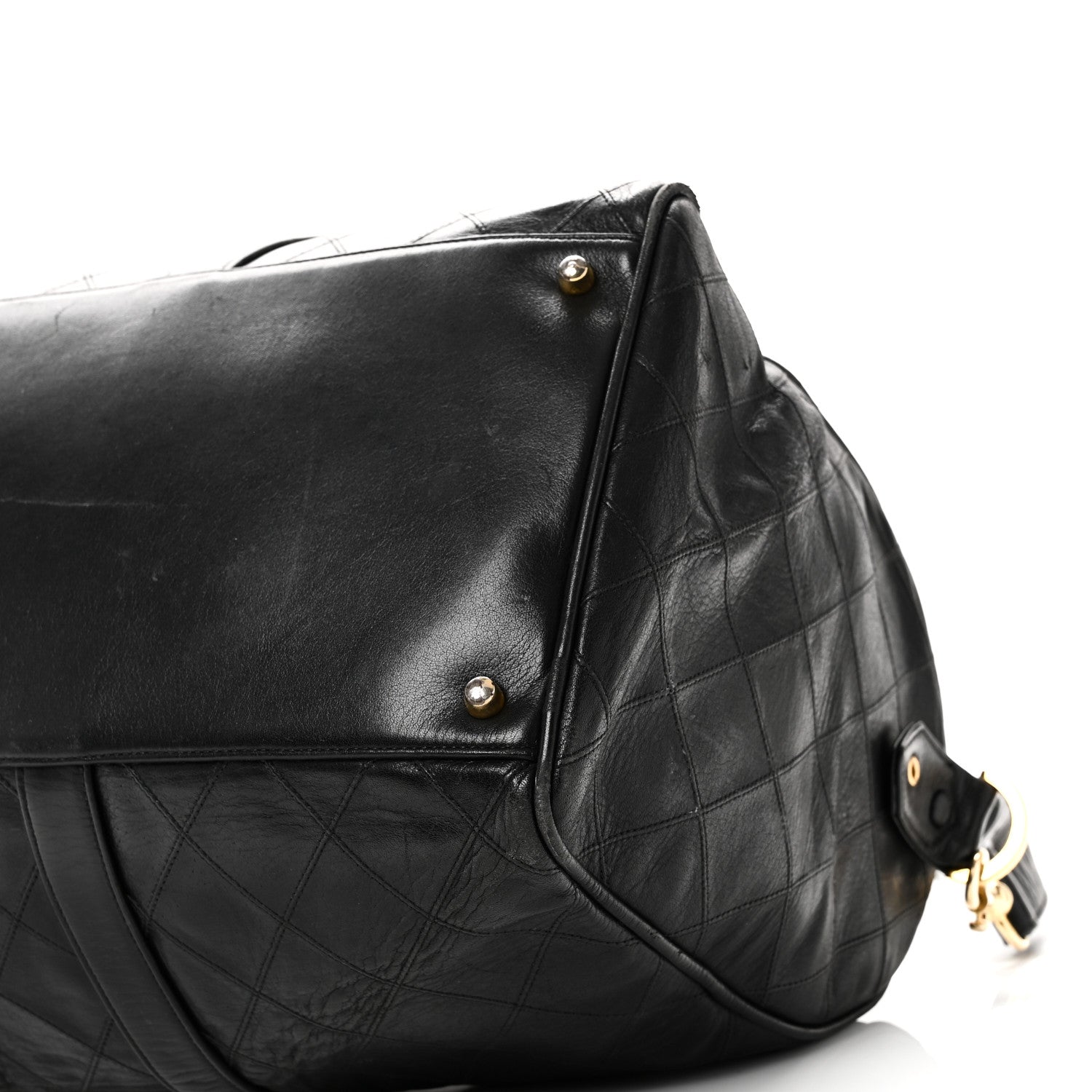 Chanel Calfskin Stitched Duffle Travel Bag Black