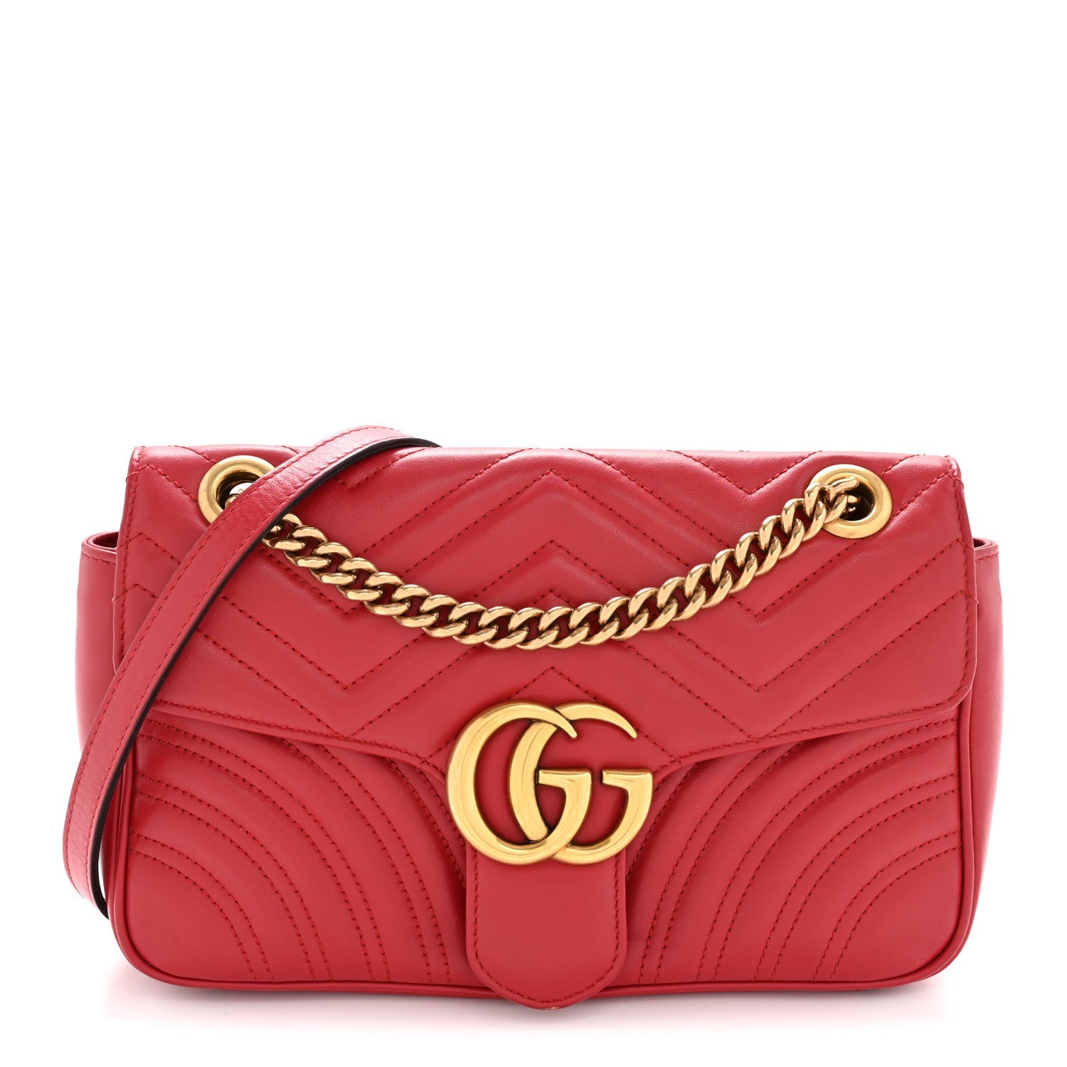 Gucci Calfskin Matelasse Small GG Marmont Shoulder Bag Hibiscus Red