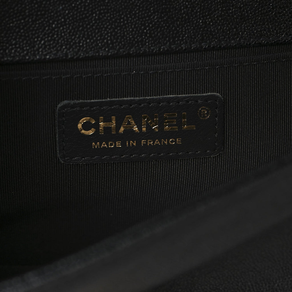 Chanel Caviar Chevron Quilted Medium Boy Flap Black