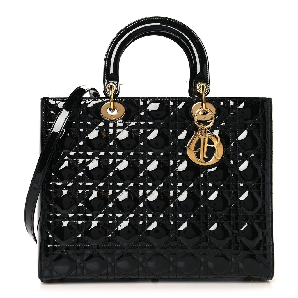 Christian Dior Patent Cannage Large Lady Dior Black
