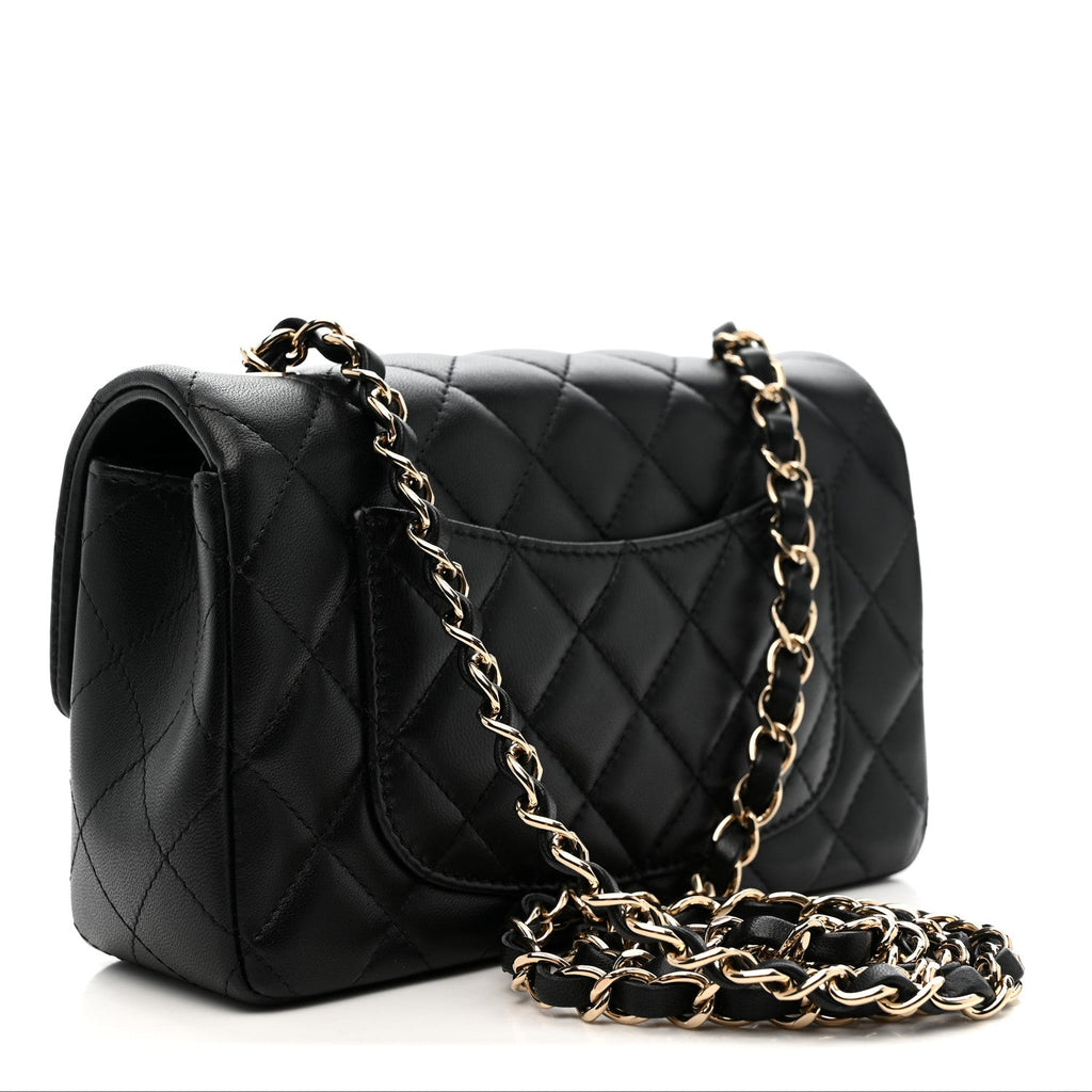 Chanel Lambskin Quilted Mini Rectangular Flap Black