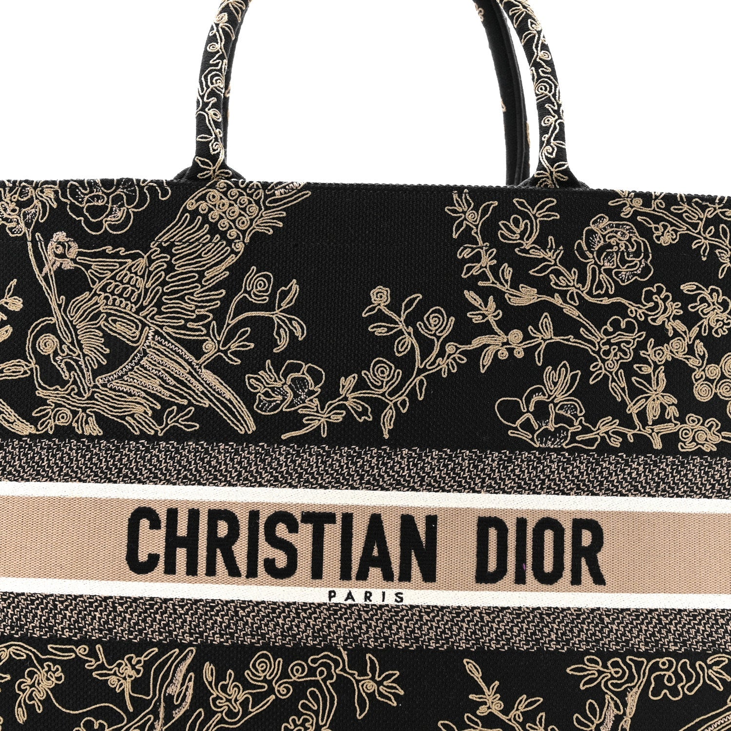 Christian Dior Canvas Embroidered Large Ornamental Cornely Book Tote Black Beige