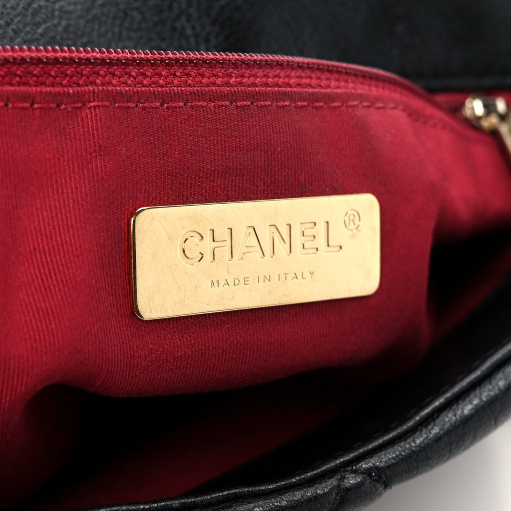 Chanel Shiny Goatskin Quilted Large Chanel 19 Flap Black