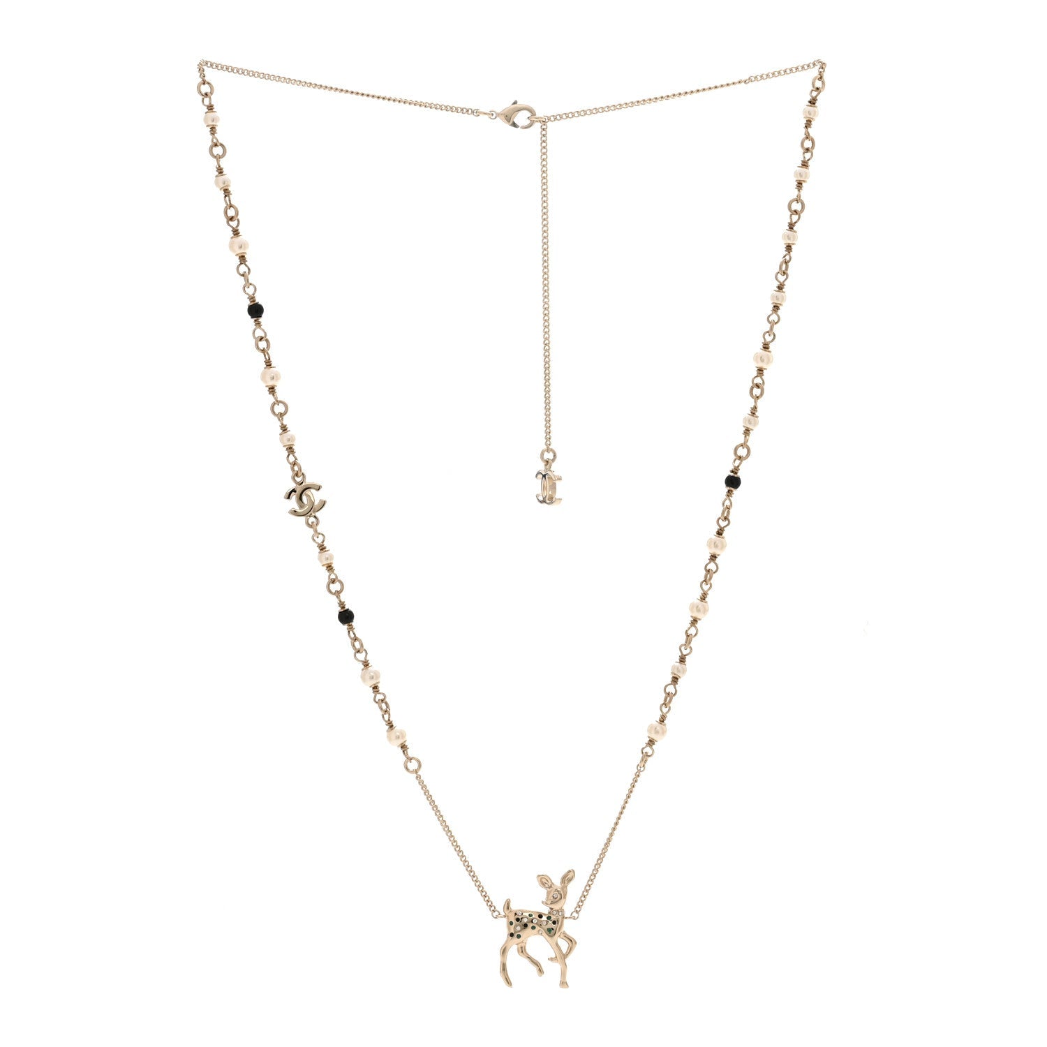 Metal Crystal Pearl Deer Pendant Necklace Green Black Gold