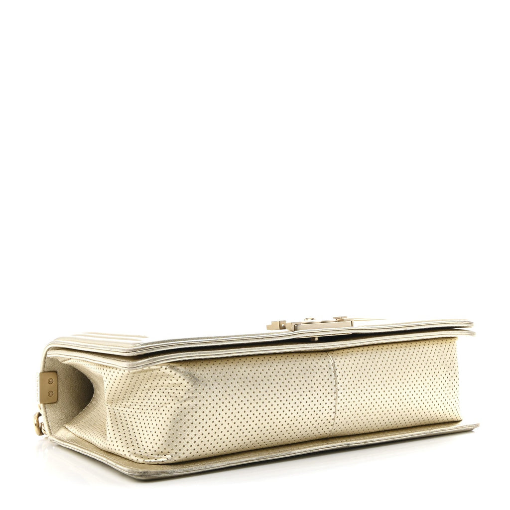 Chanel Lambskin Perforated Quilted New Medium Boy Flap Gold