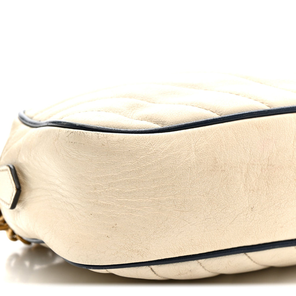 Gucci Vintage Effect Calfskin Matelasse Diagonal Small Torchon GG Marmont Chain Shoulder Bag Mystic White Blue Agata