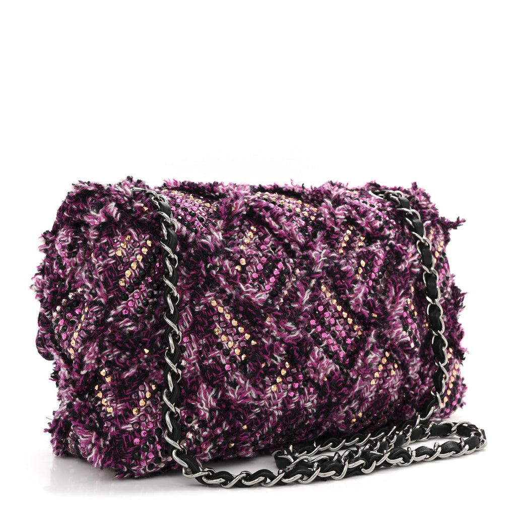 Chanel Crystal Tweed Quilted Medium Double Flap Purple Multicolor