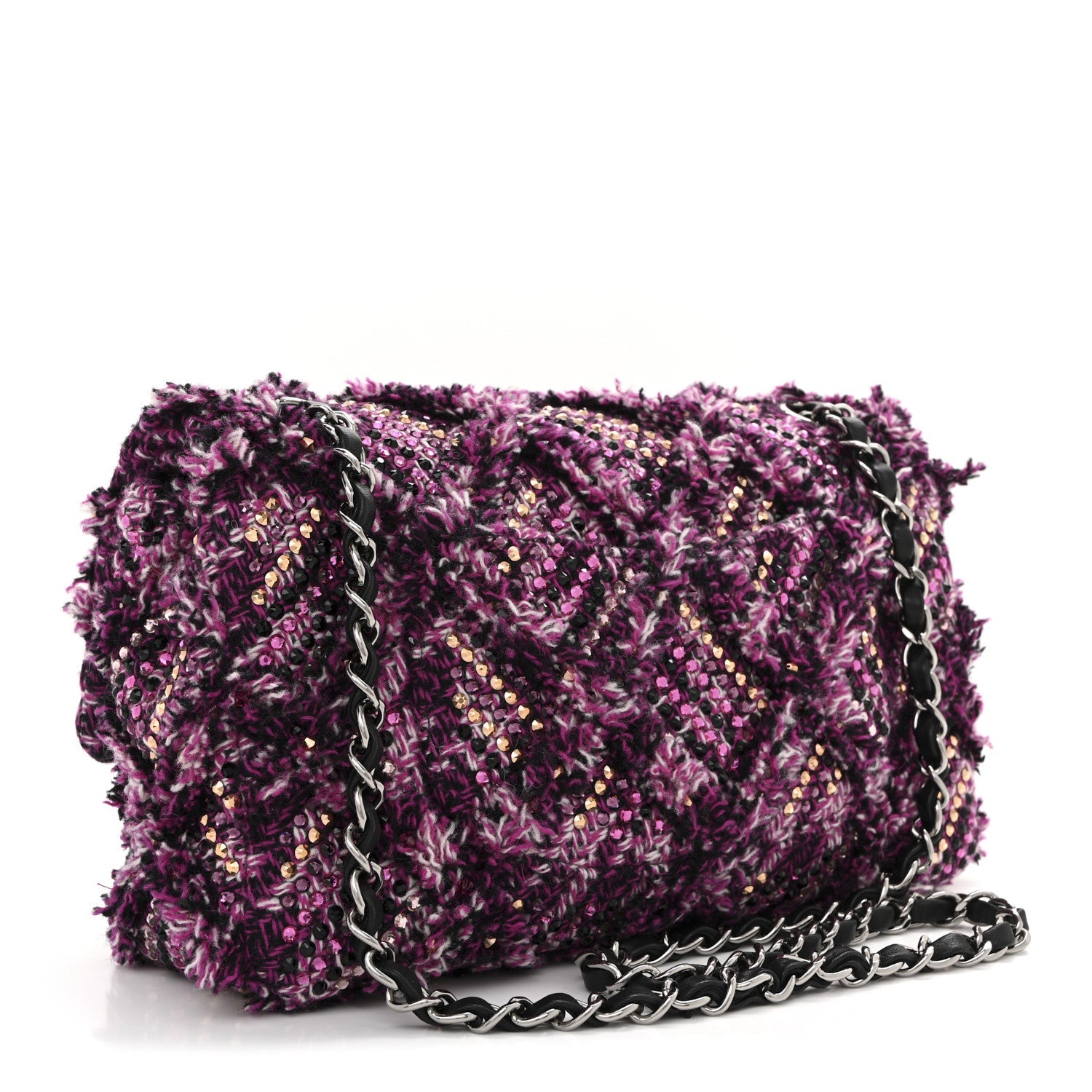 Chanel Crystal Tweed Quilted Medium Double Flap Purple Multicolor