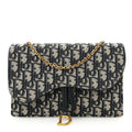 Christian Dior Oblique Saddle Chain Pouch Blue