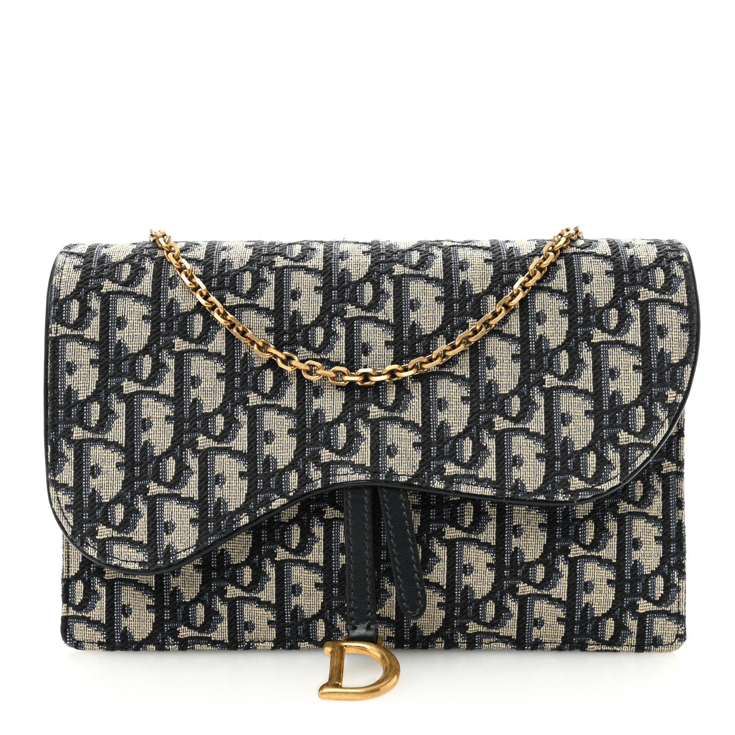 Christian Dior Oblique Saddle Chain Pouch Blue