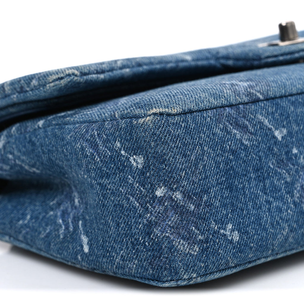 Chanel Denim Bleached Chain Medium Double Flap Blue