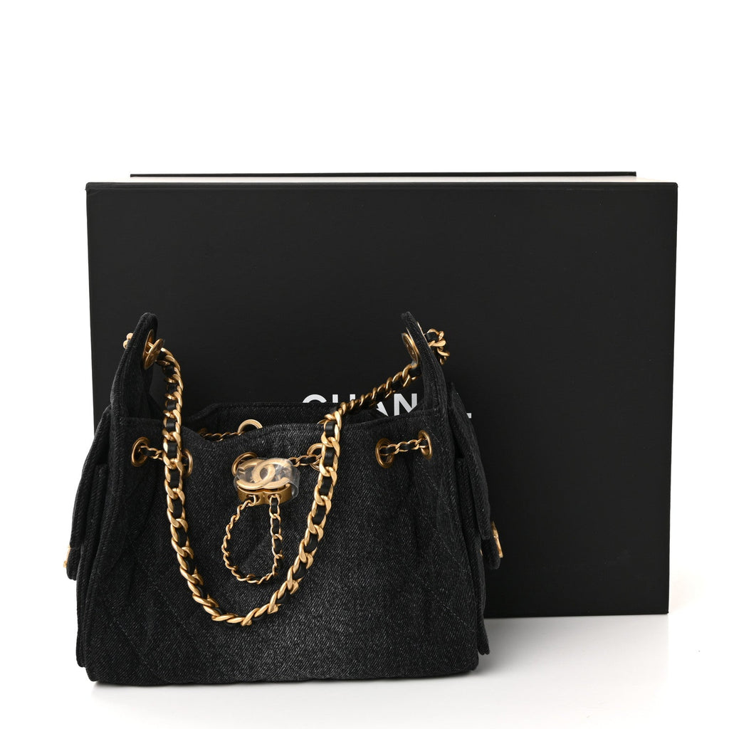 Chanel Washed Denim Quilted Mini Chanel 25 Handbag Black