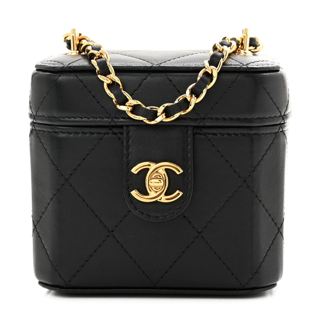 Chanel Lambskin Quilted Vanity Clutch With Chain  Black