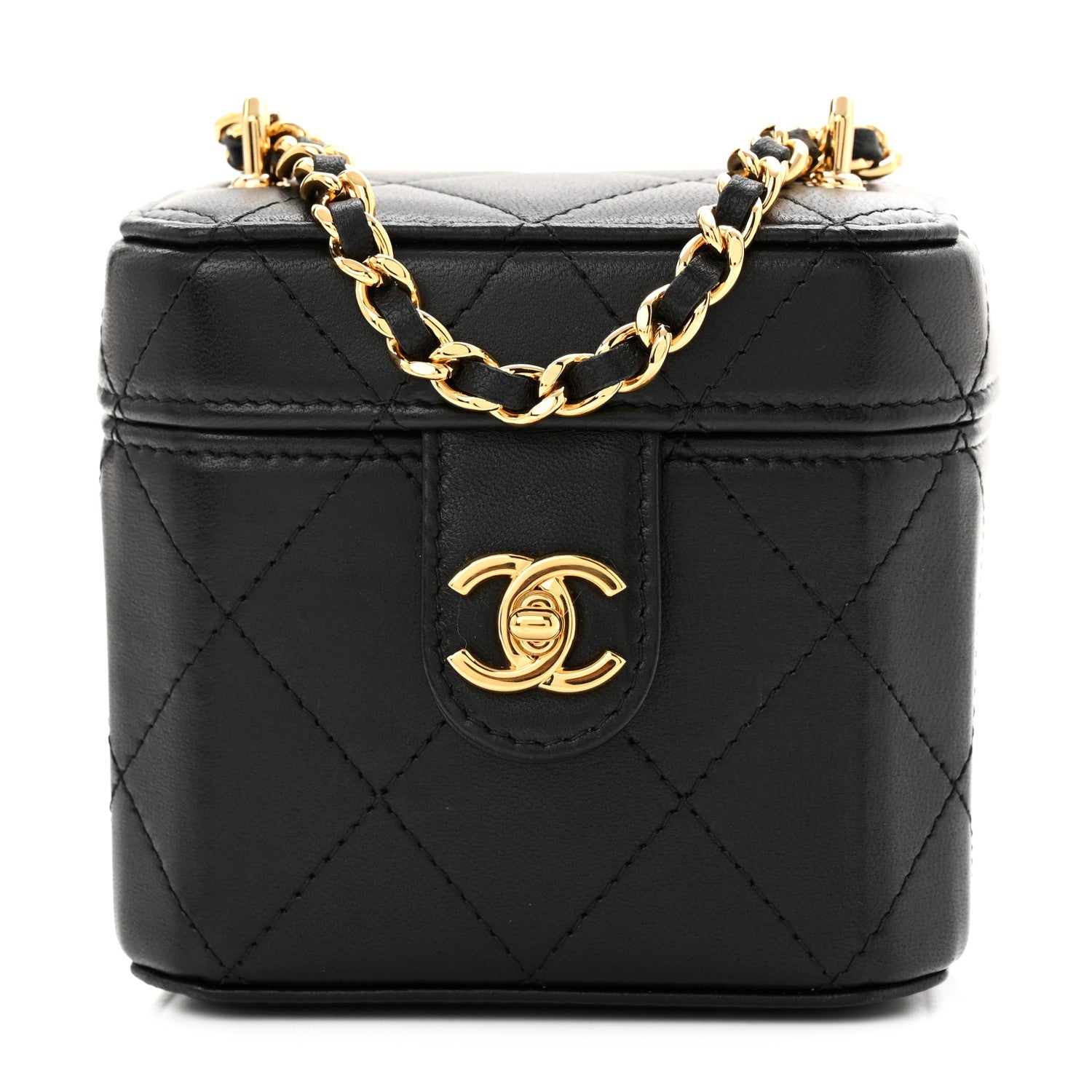 Chanel Lambskin Quilted Vanity Clutch With Chain  Black