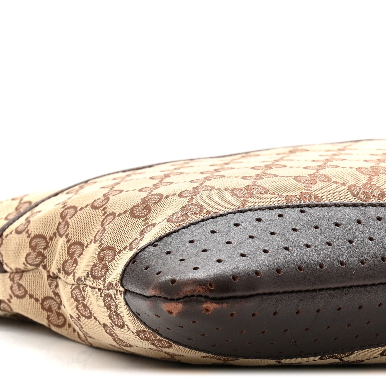 Gucci Monogram Calfskin Perforated Medium Flat Messenger Bag Dark Brown
