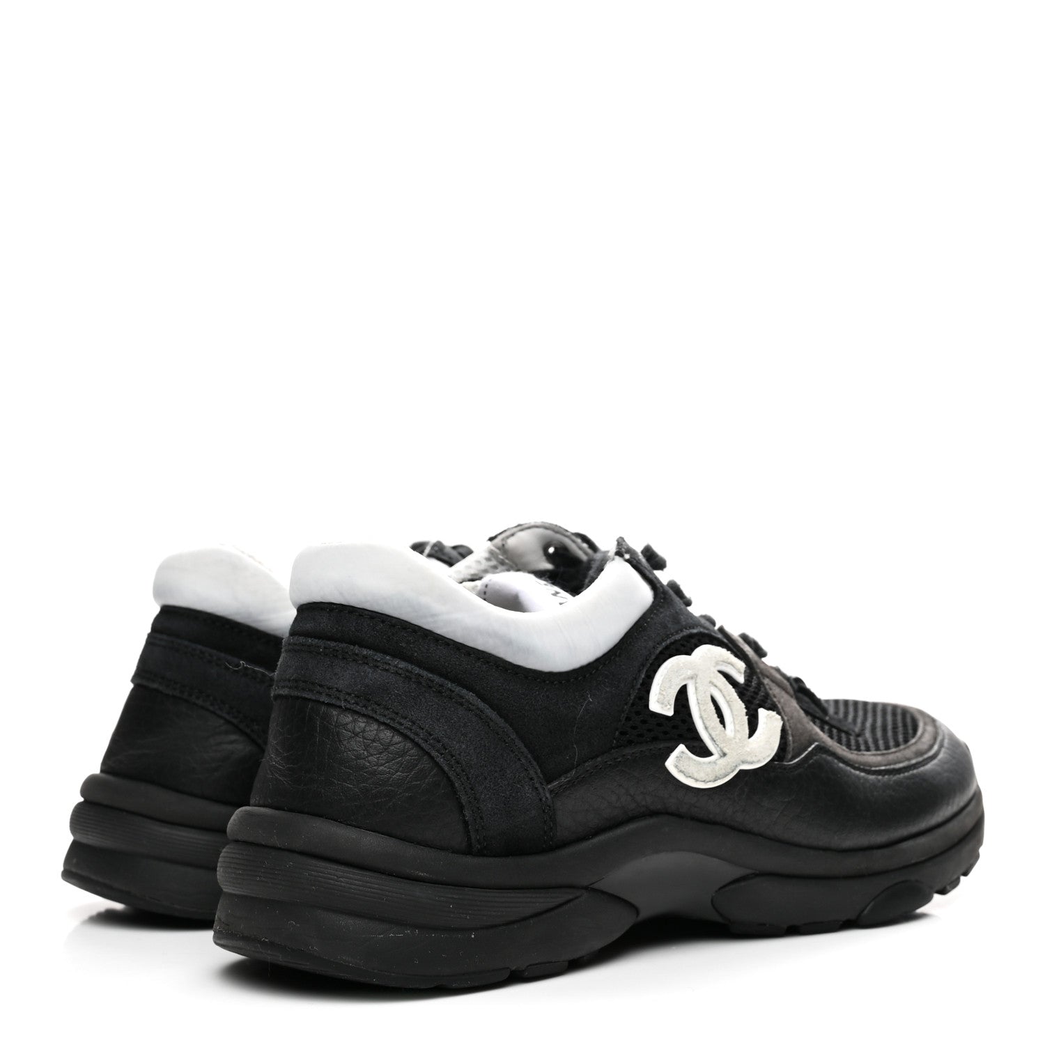 Mesh Suede Grained Calfskin Womens CC Sneakers 36 Black White